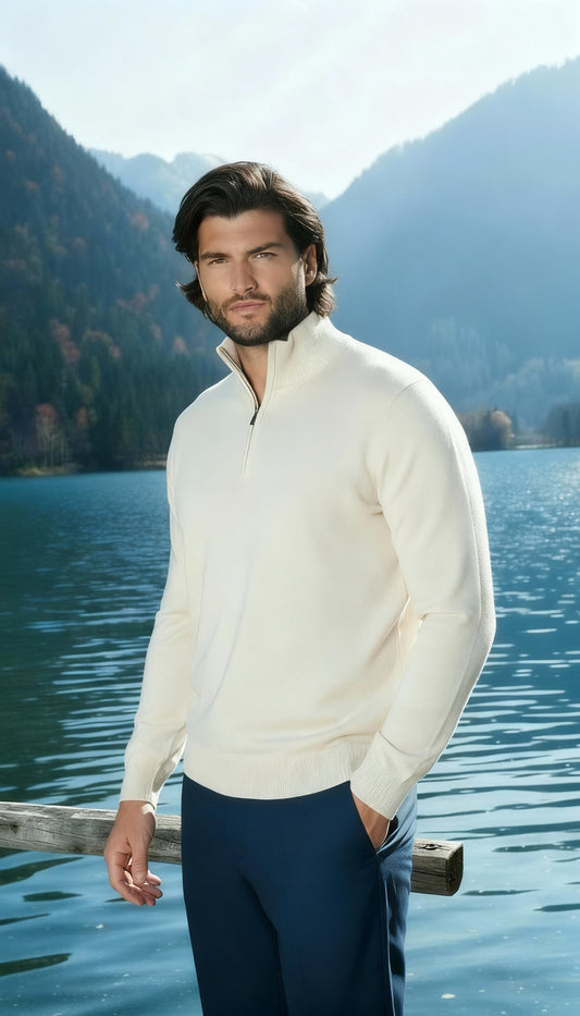 PREMIUM ZIP PULLOVER - BEIGE